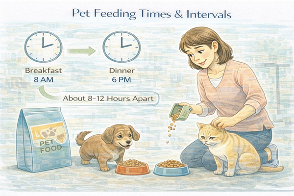 반려동물 식사 시간 급여 간격을 설명하는 식사 준비 모습