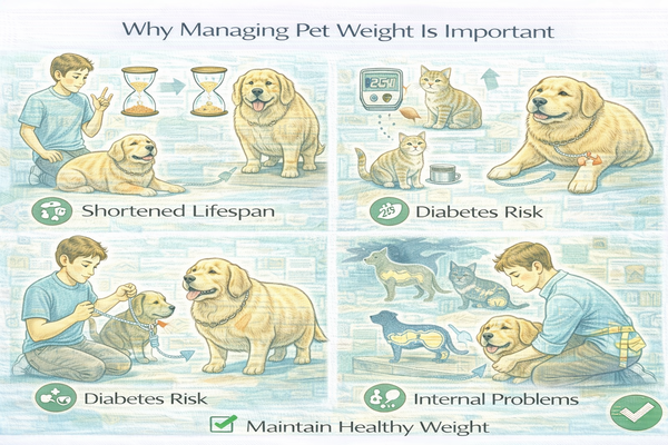 반려동물 체중 관리 중요성을 설명하는 보호자의 건강 관리 모습