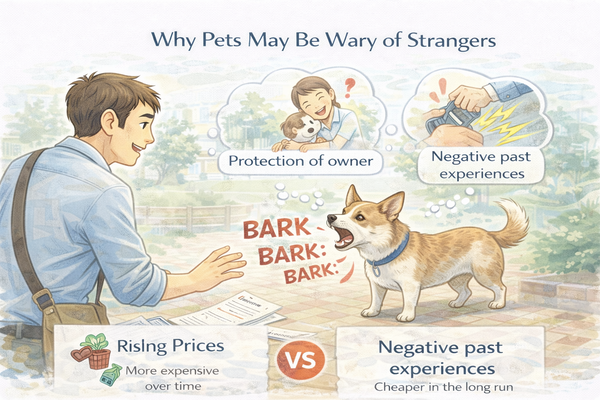 반려동물이 낯선 사람을 경계하는 이유를 보여주는 상황
